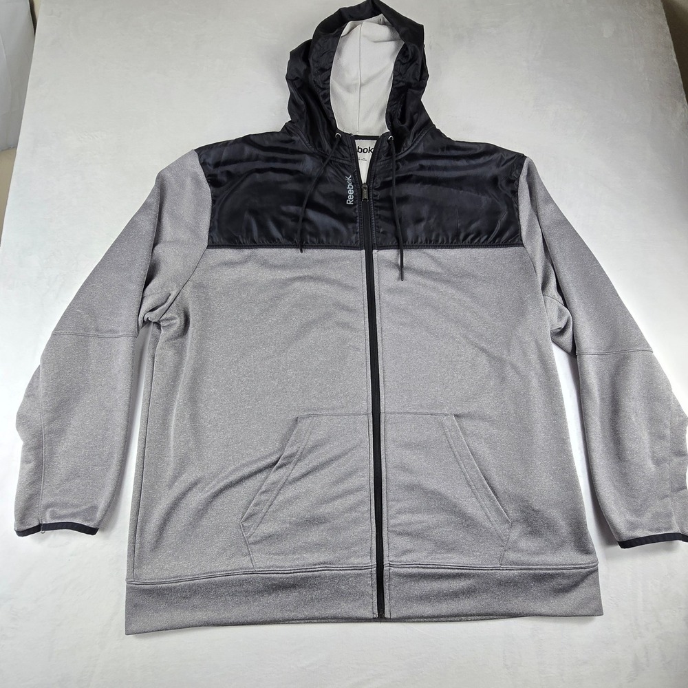 Reebok Mens Zip Up Hoodie Jacket Gray Black Size 2XL‎ Polyester Activewear